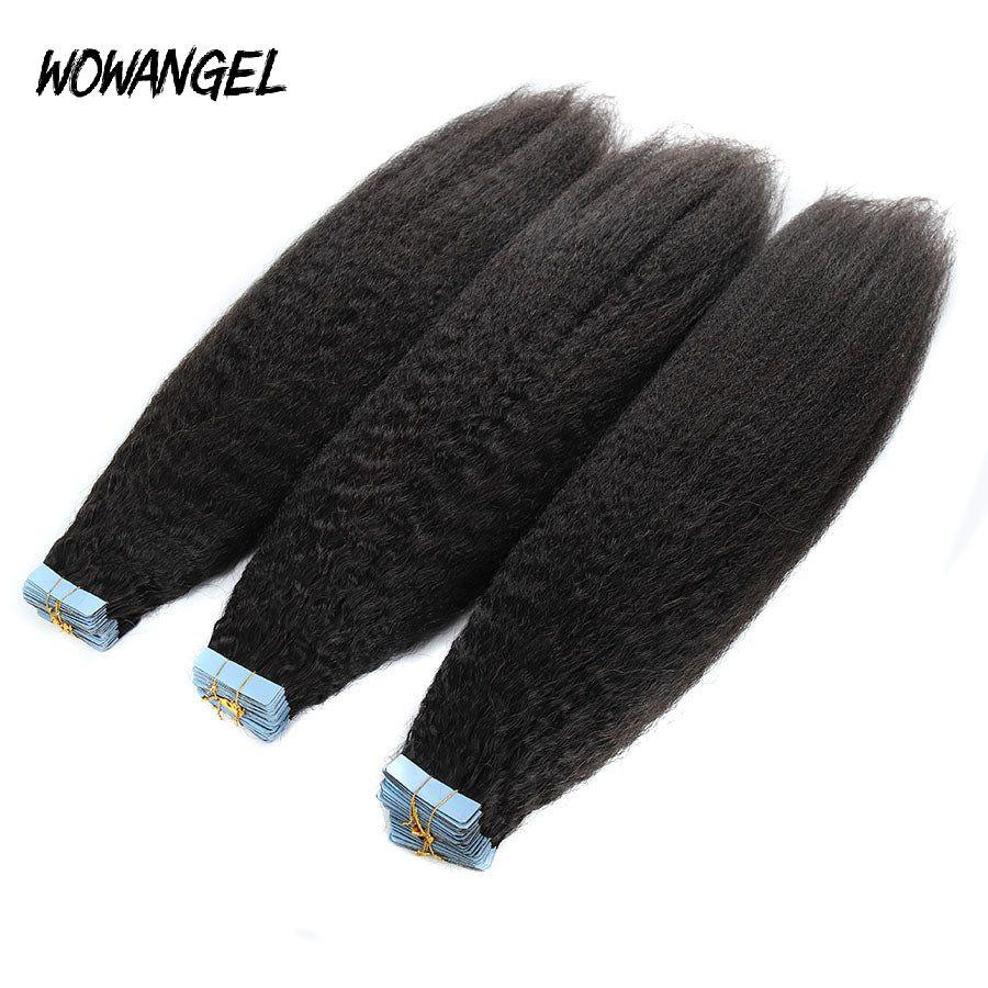 WOWANGEL Tape in Hair Extensions Kinky Straight Human Hair 40pcs 100g (Clearance Deal) - wowangel