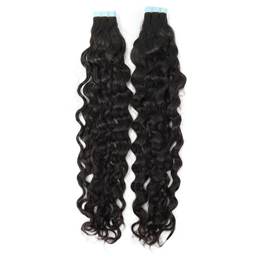 WOWANGEL Tape in Hair Extensions Nature Wave Natural Black Human Hair 40pcs 100g - wowangel