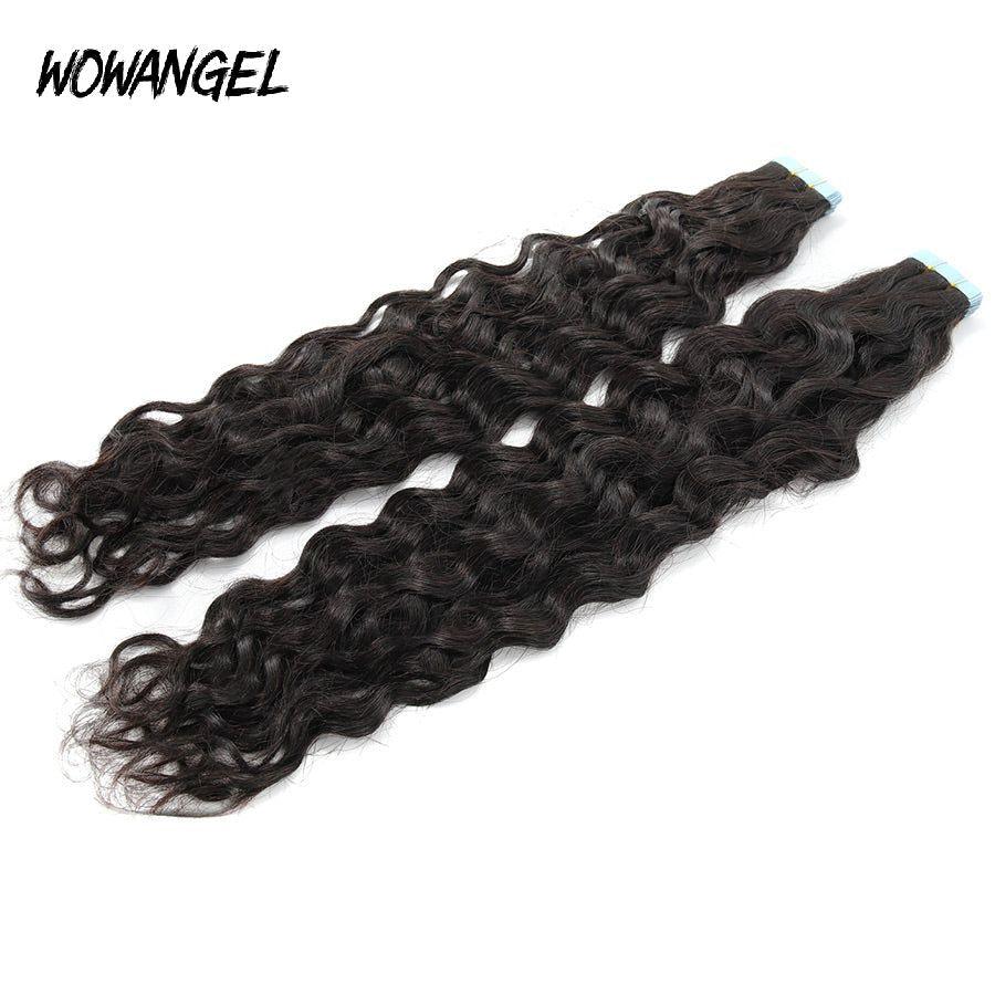 WOWANGEL Tape in Hair Extensions Nature Wave Natural Black Human Hair 40pcs 100g - wowangel