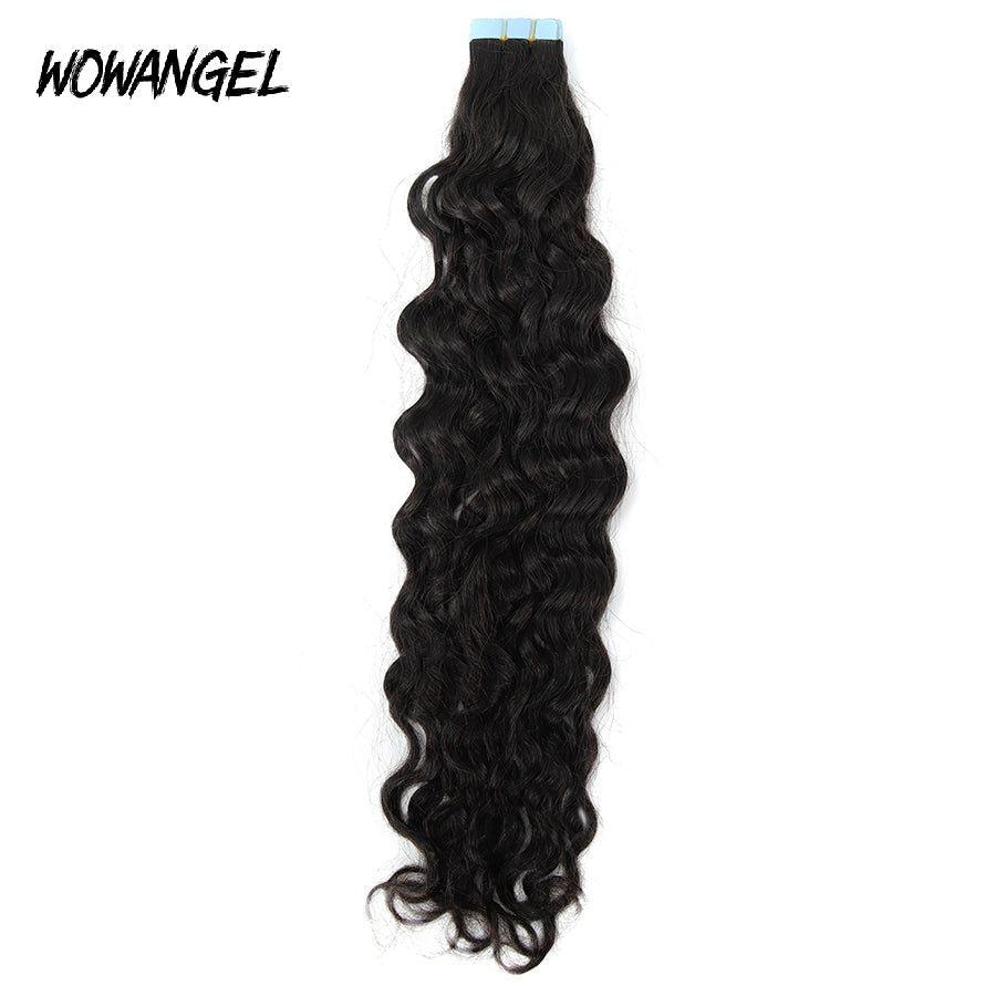 WOWANGEL Tape in Hair Extensions Nature Wave Natural Black Human Hair 40pcs 100g - wowangel