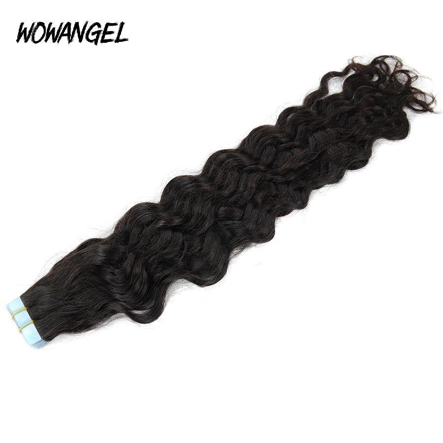 WOWANGEL Tape in Hair Extensions Nature Wave Natural Black Human Hair 40pcs 100g - wowangel