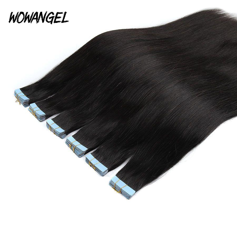 WOWANGEL Tape in Hair Extensions Straight Natural Black Human Hair 40pcs 100g - wowangel