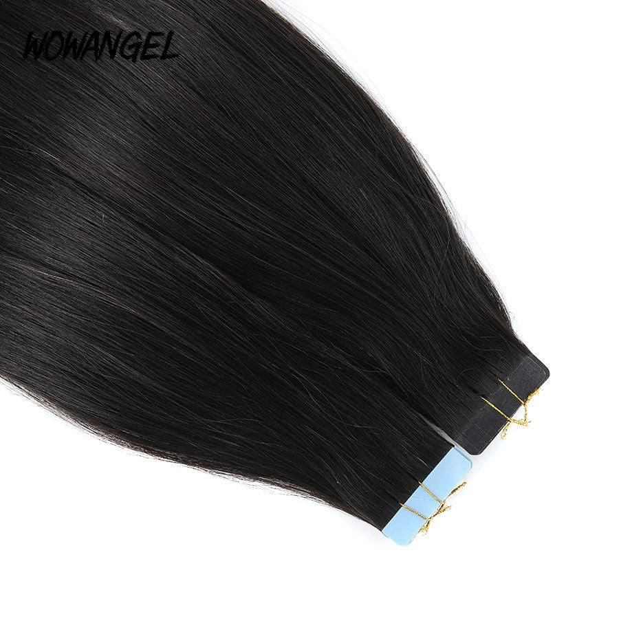 WOWANGEL Tape in Hair Extensions Straight Natural Black Human Hair 40pcs 100g - wowangel