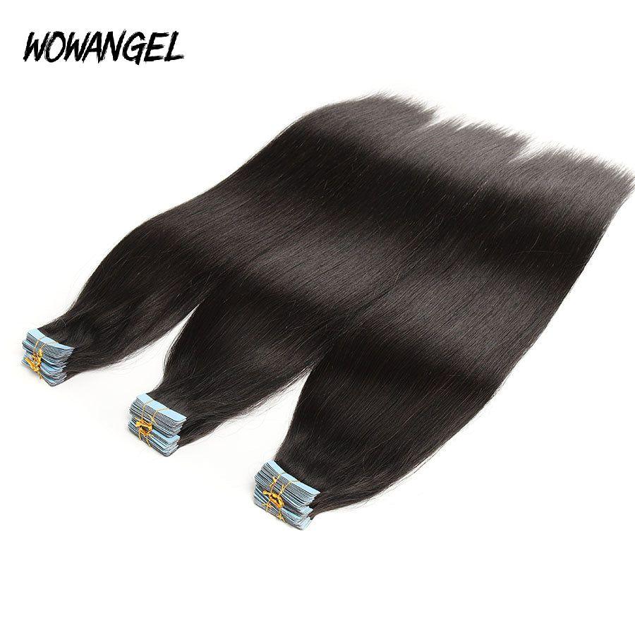 WOWANGEL Tape in Hair Extensions Straight Natural Black Human Hair 40pcs 100g - wowangel