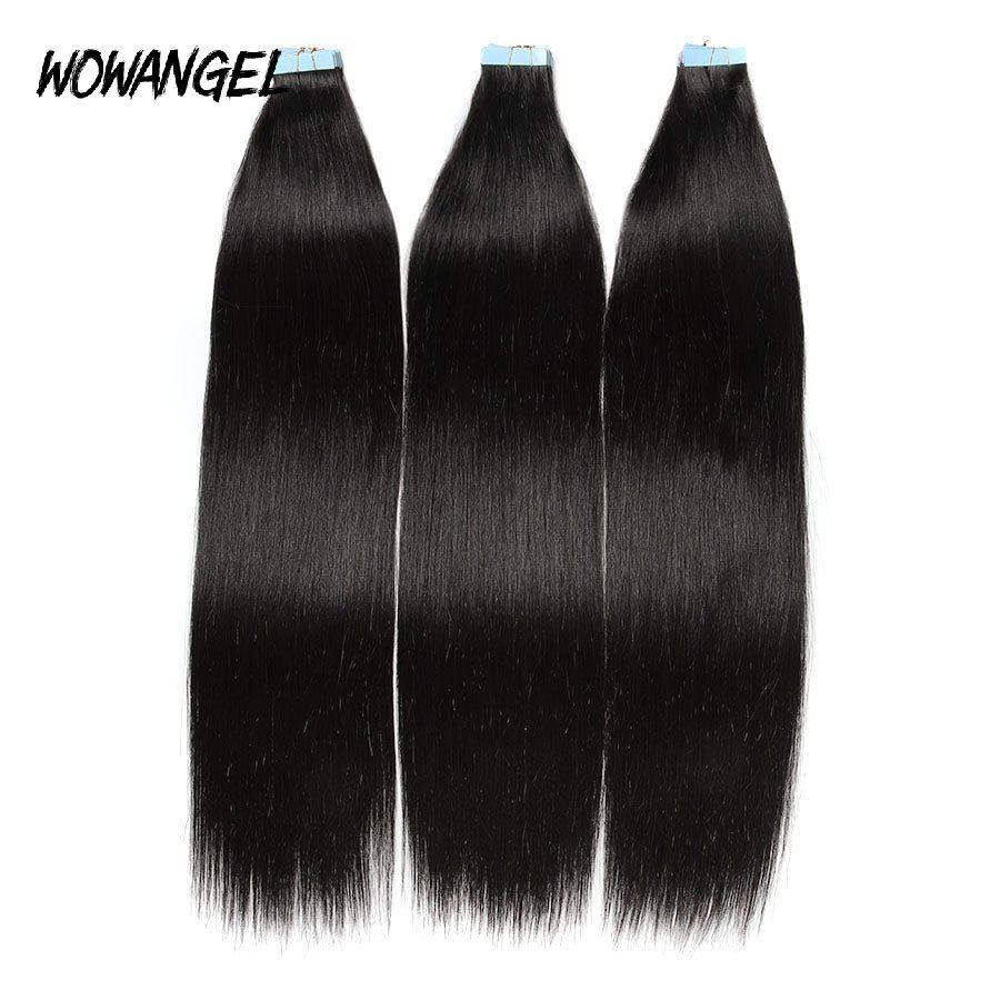 WOWANGEL Tape in Hair Extensions Straight Natural Black Human Hair 40pcs 100g - wowangel