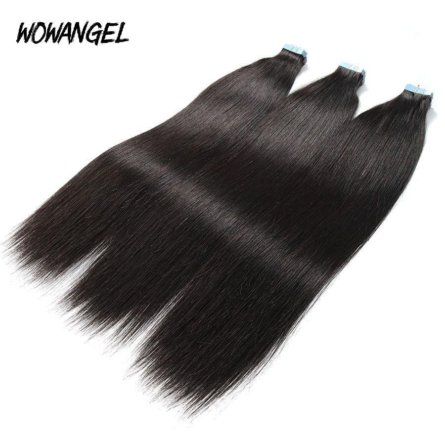 WOWANGEL Tape in Hair Extensions Straight Natural Black Human Hair 40pcs 100g - wowangel