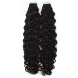 WOWANGEL Tape in Hair Extensions Water Wave Natural Black Human Hair 40pcs 100g - wowangel