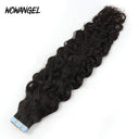 WOWANGEL Tape in Hair Extensions Water Wave Natural Black Human Hair 40pcs 100g - wowangel