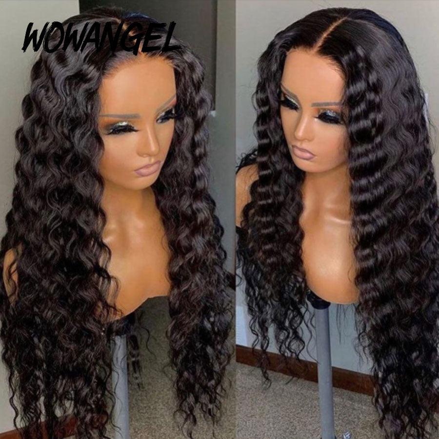 Two WOWANGEL deep wave lace wigs on display